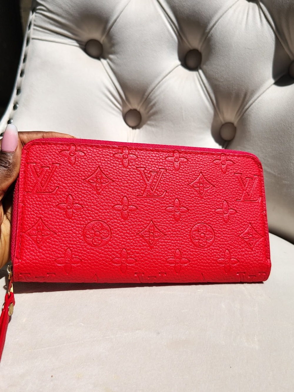 Luxury Red Embossed Zip-Around Wallet